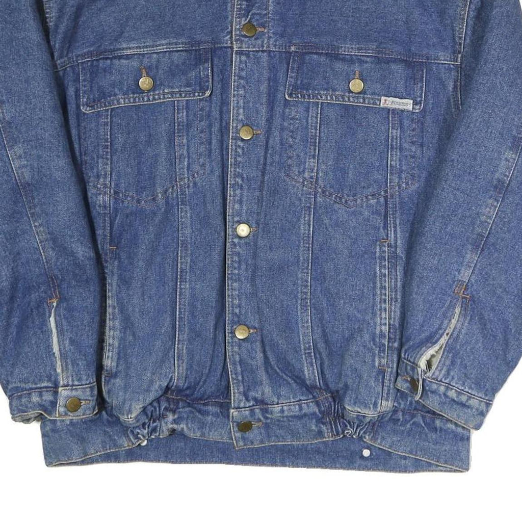 JEANS Mens Blue Cotton Blend Denim Jacket M Button Plain Sherpa Collar