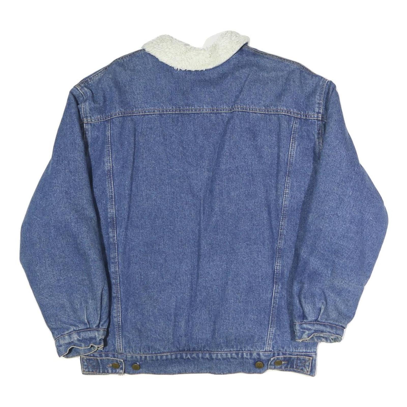 JEANS Mens Blue Cotton Blend Denim Jacket M Button Plain Sherpa Collar