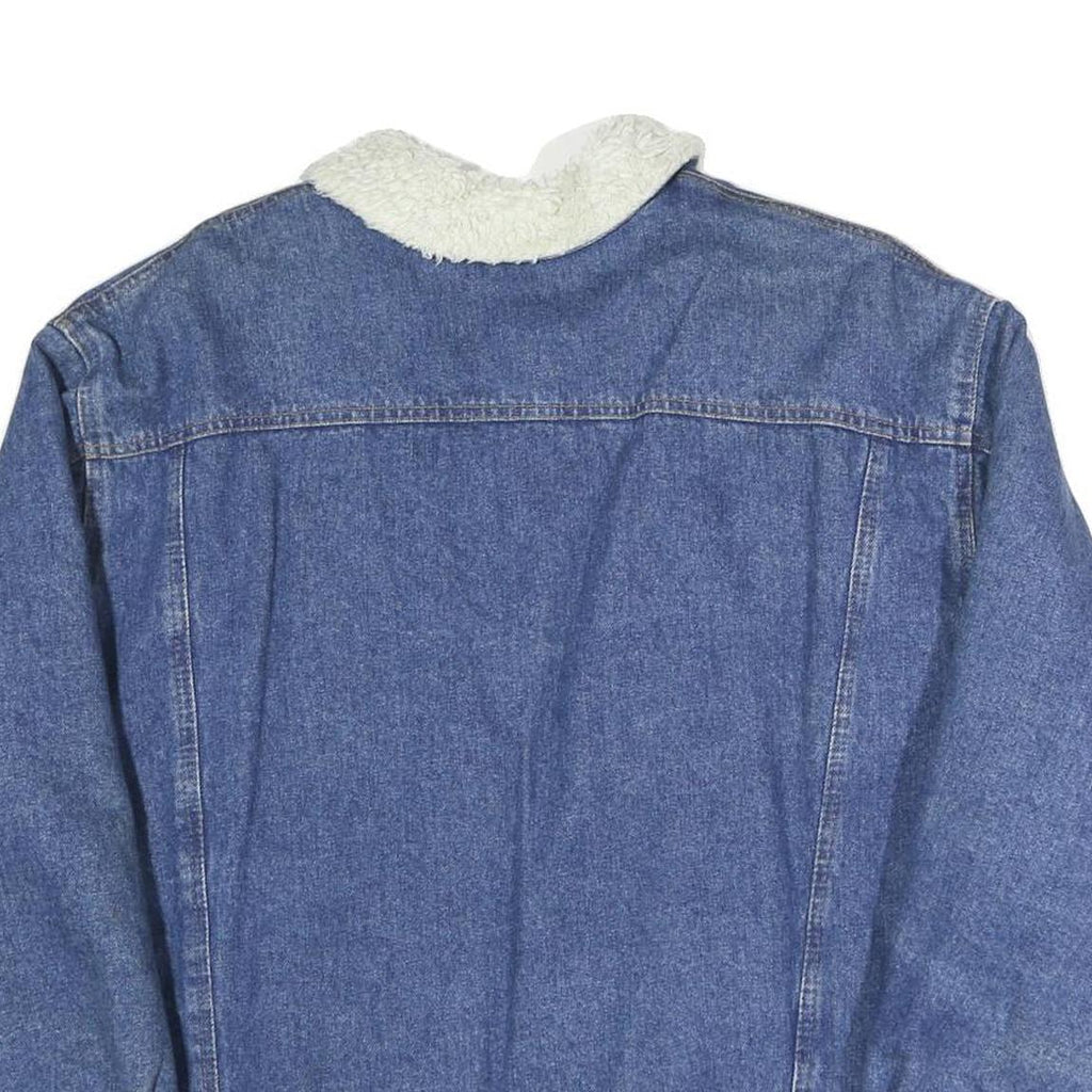 JEANS Mens Blue Cotton Blend Denim Jacket M Button Plain Sherpa Collar