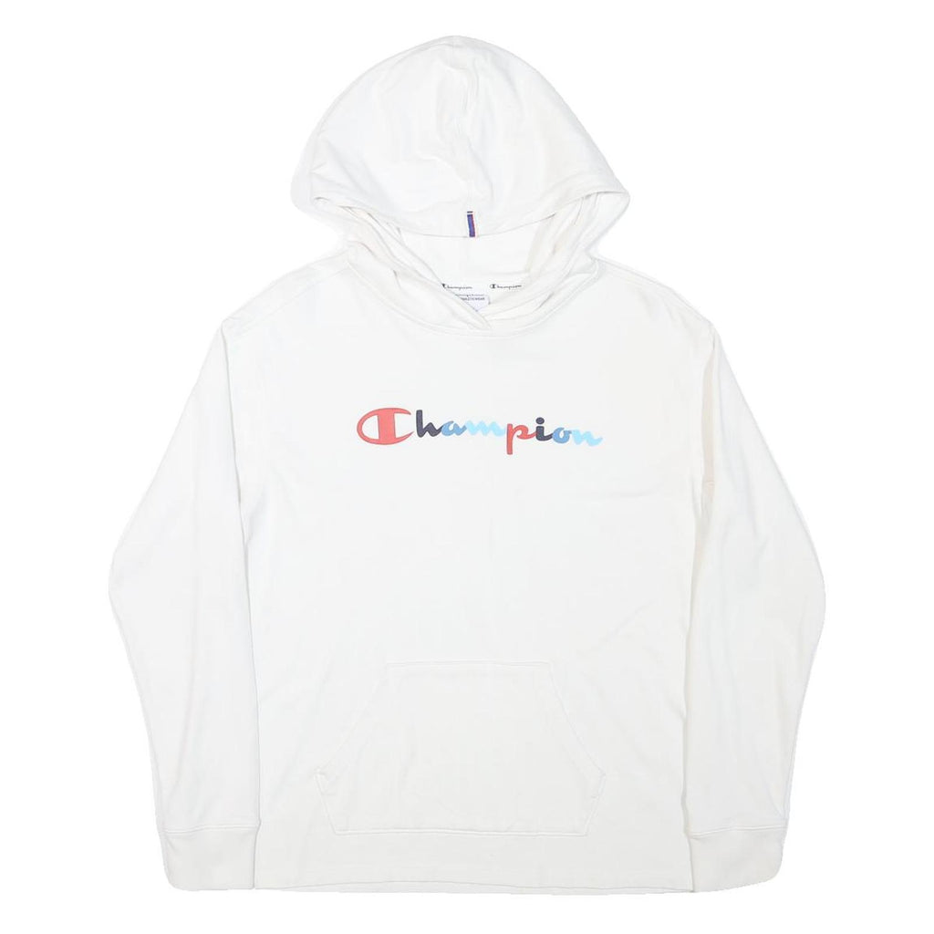 CHAMPION Womens White Hoodie S Colourblock Cotton Blend Casual Pullover