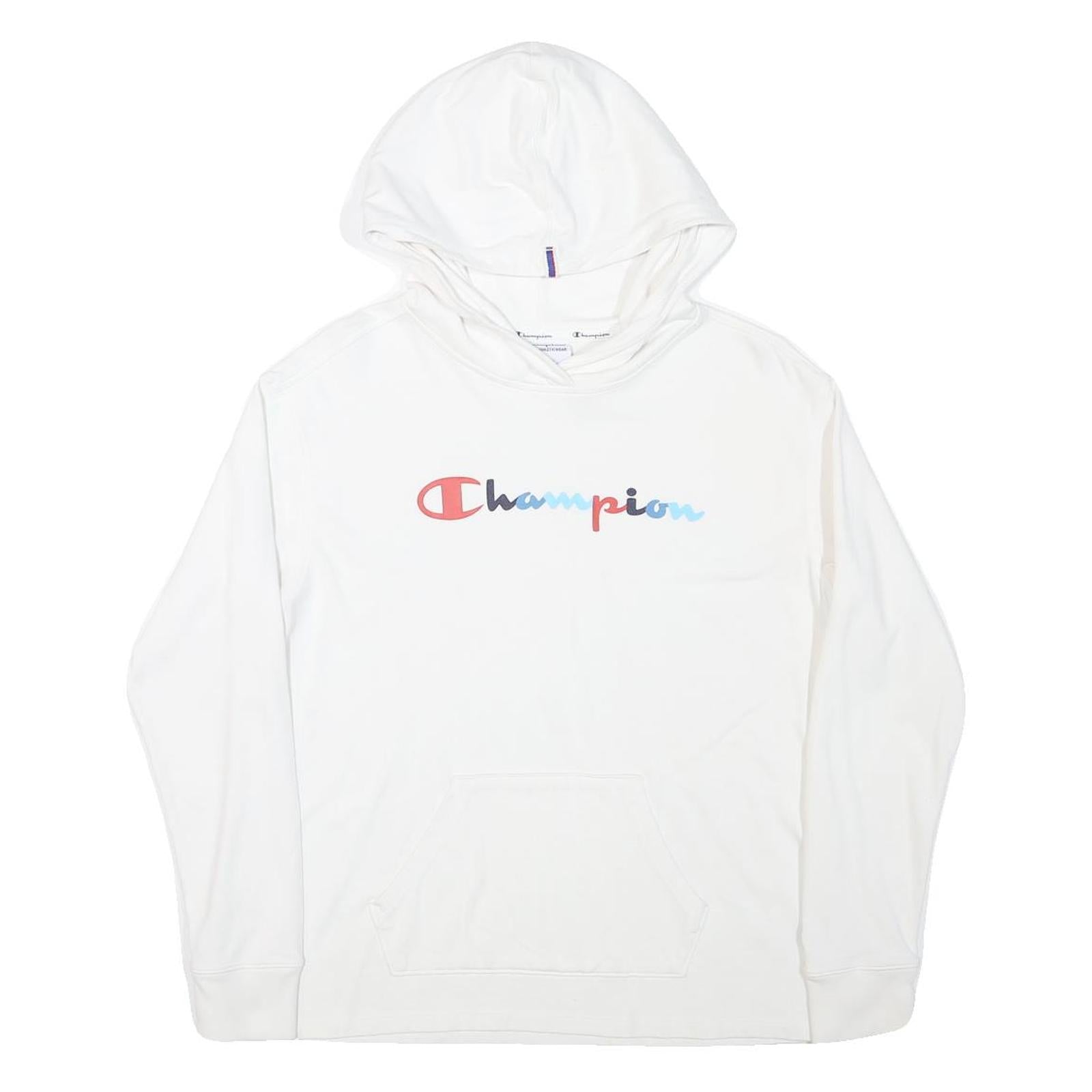 CHAMPION Womens White Hoodie S Colourblock Cotton Blend Casual Pullover