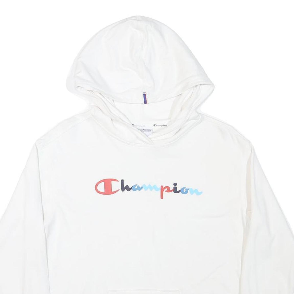 CHAMPION Womens White Hoodie S Colourblock Cotton Blend Casual Pullover