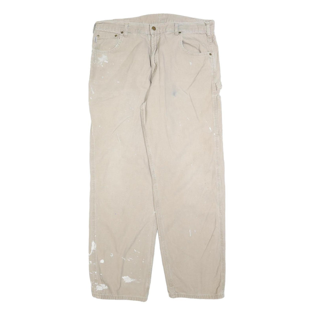 CARHARTT Mens Relaxed Beige Cotton Blend Relaxed Leg Trousers W38 L34 Workwear