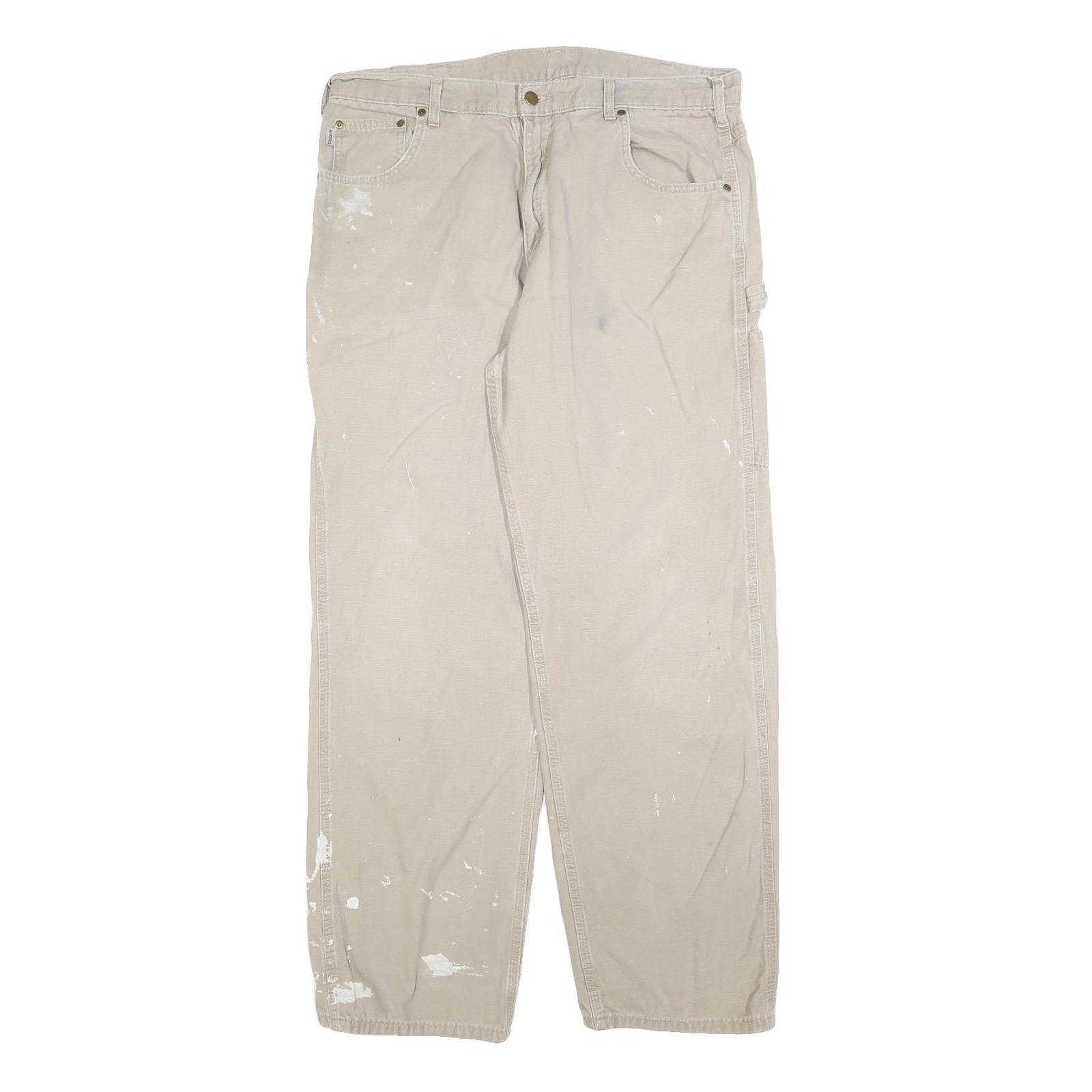 CARHARTT Mens Relaxed Beige Cotton Blend Relaxed Leg Trousers W38 L34 Workwear