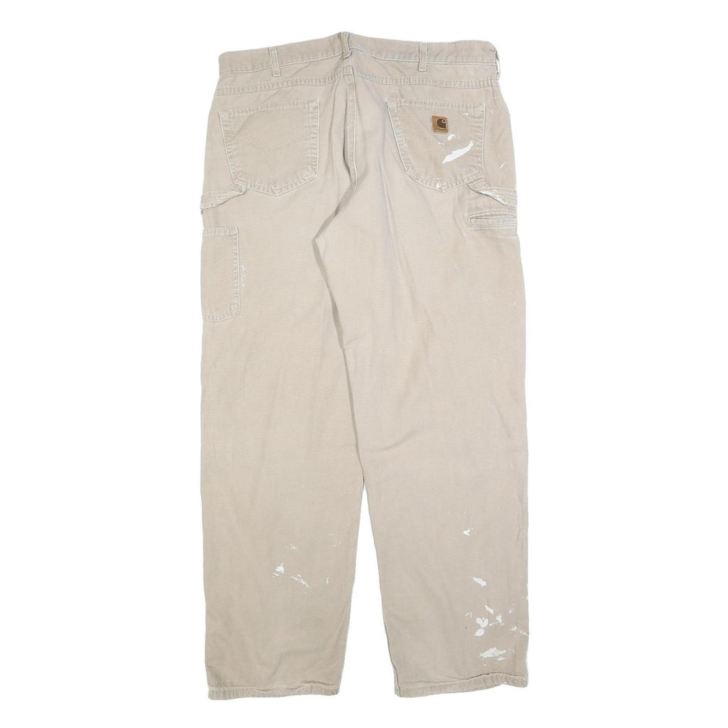 CARHARTT Mens Relaxed Beige Cotton Blend Relaxed Leg Trousers W38 L34 Workwear