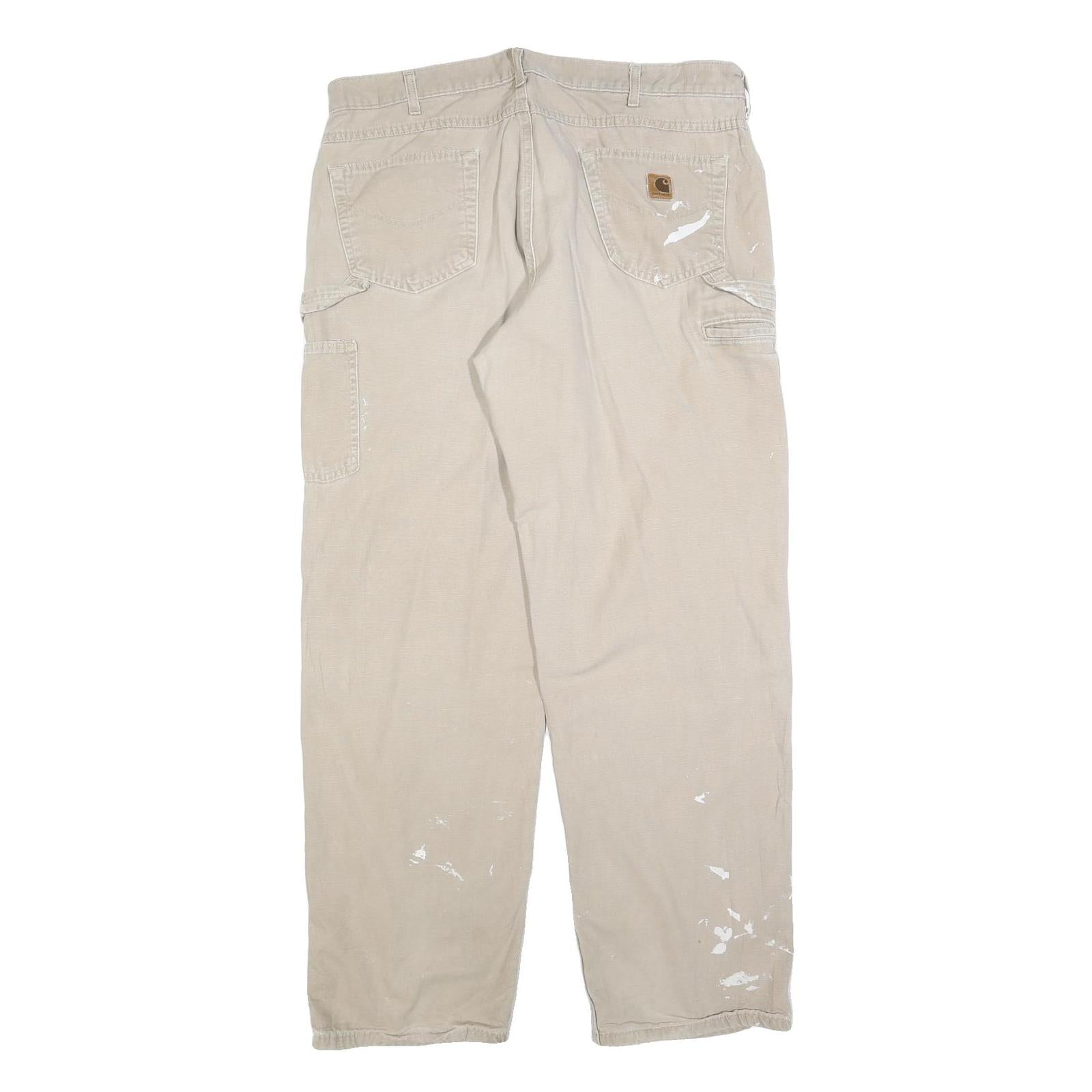 CARHARTT Mens Relaxed Beige Cotton Blend Relaxed Leg Trousers W38 L34 Workwear