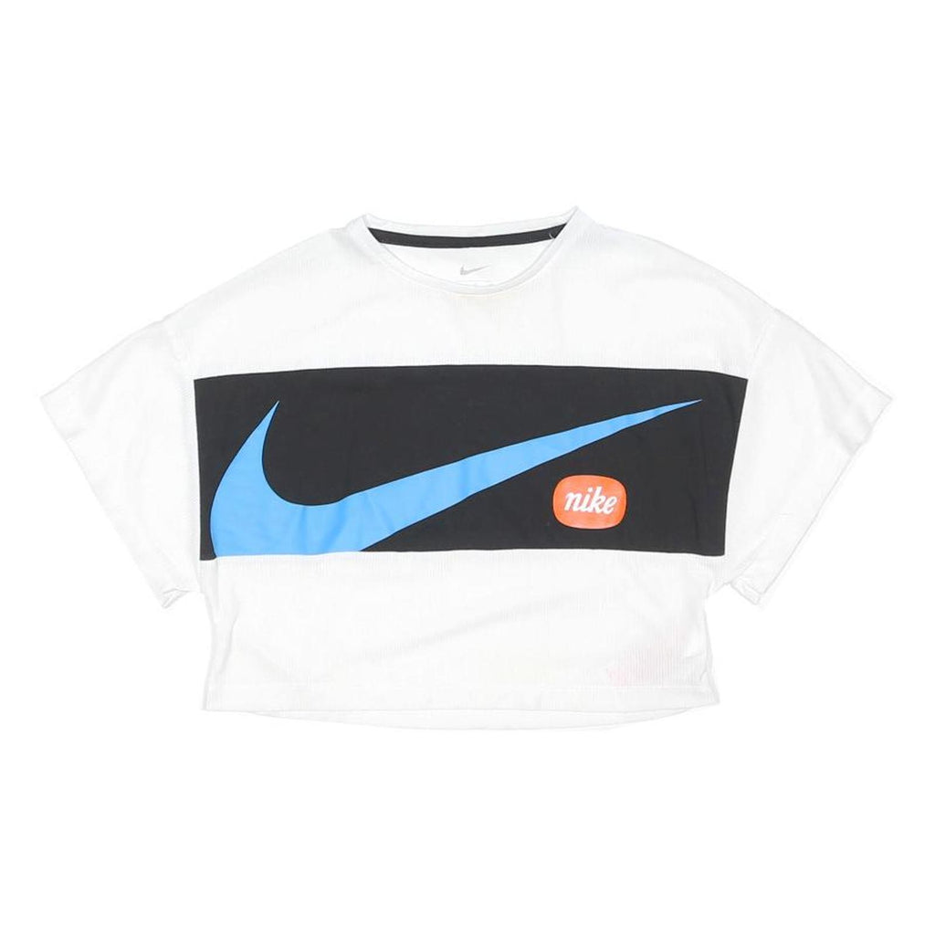 NIKE Womens White & Black Cropped T-Shirt S Short Sleeve Crew Neck Sportswear