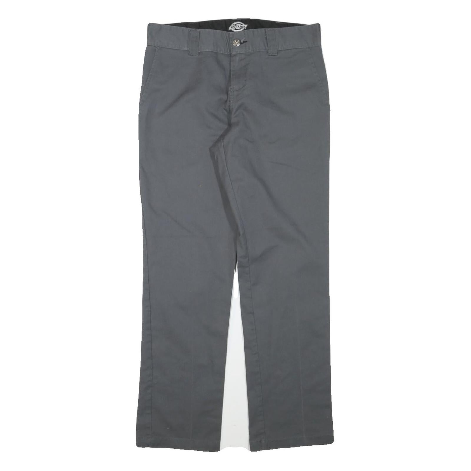 DICKIES Mens Cotton Blend Grey Regular Straight Trousers W30 L28 Workwear