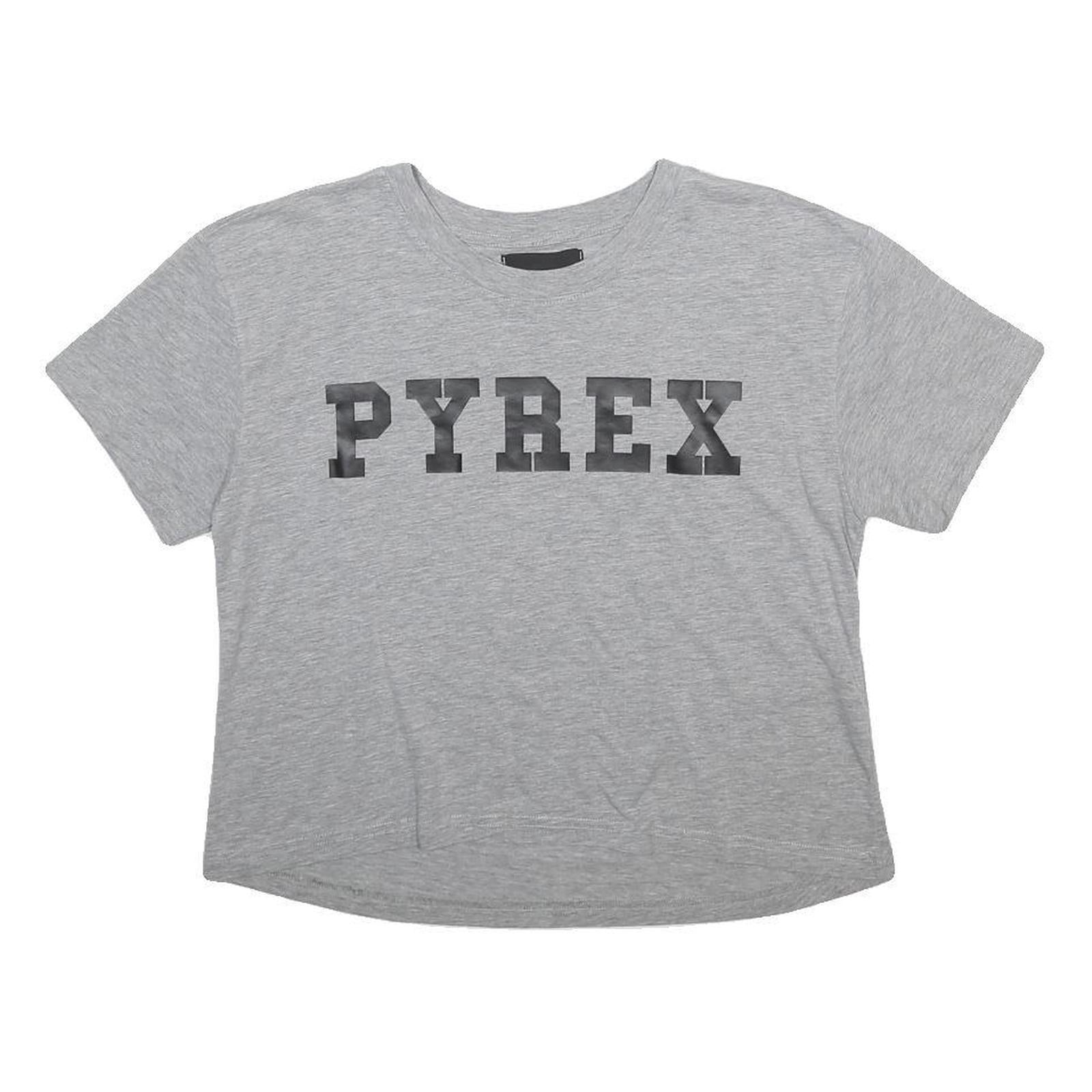 PYREX Womens Grey S Short Sleeve Crew Neck Graphic T-Shirt Cotton Blend
