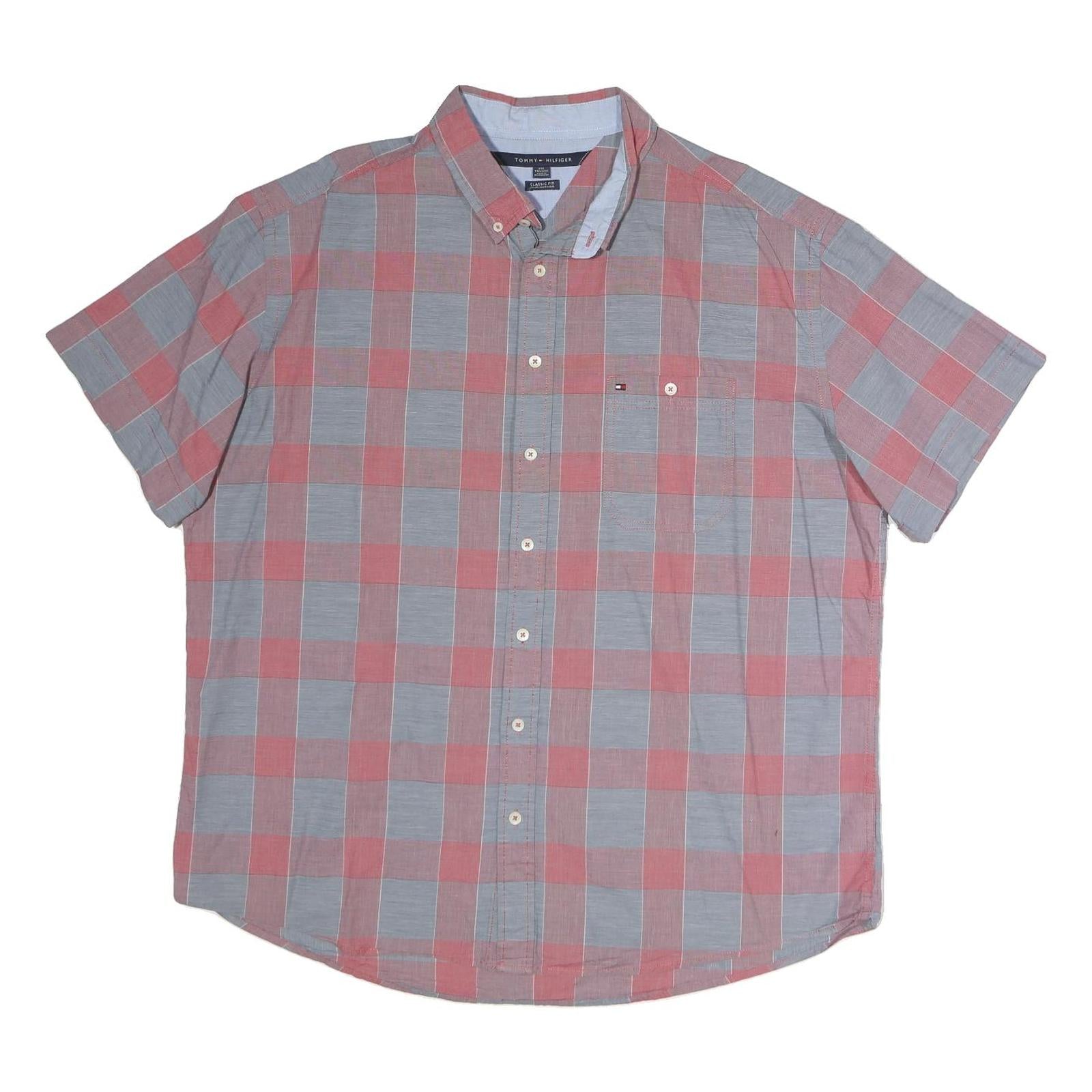 TOMMY HILFIGER Mens Blue & Red Check Shirt 2XL Classic Fit Cotton Summer Casual