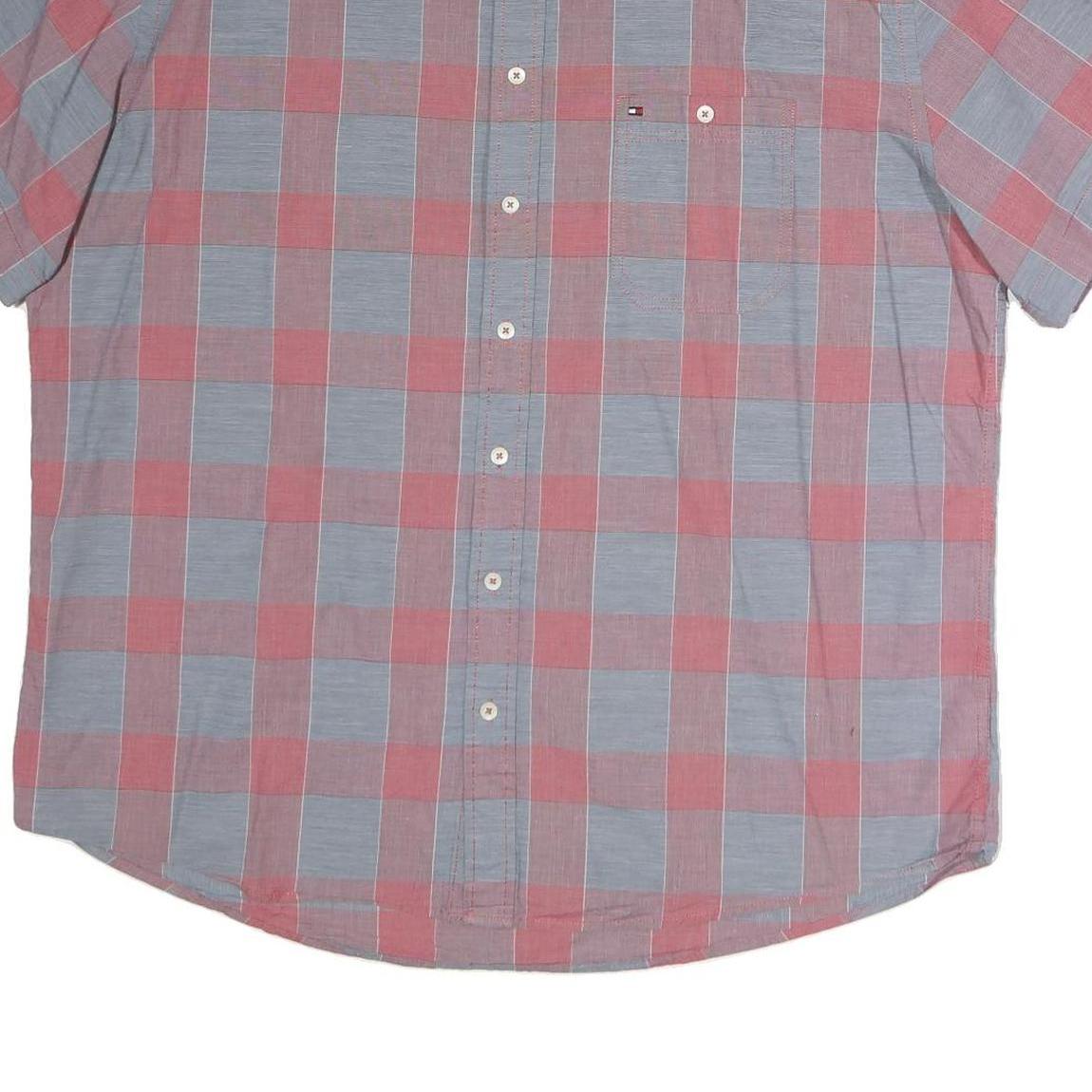 TOMMY HILFIGER Mens Blue & Red Check Shirt 2XL Classic Fit Cotton Summer Casual