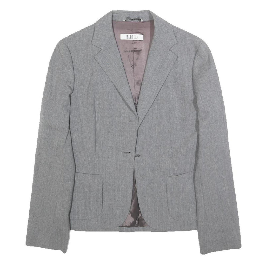 MARELLA Womens Grey Wool Blend Classic Jacket UK 8 Plain Tailored Blazer