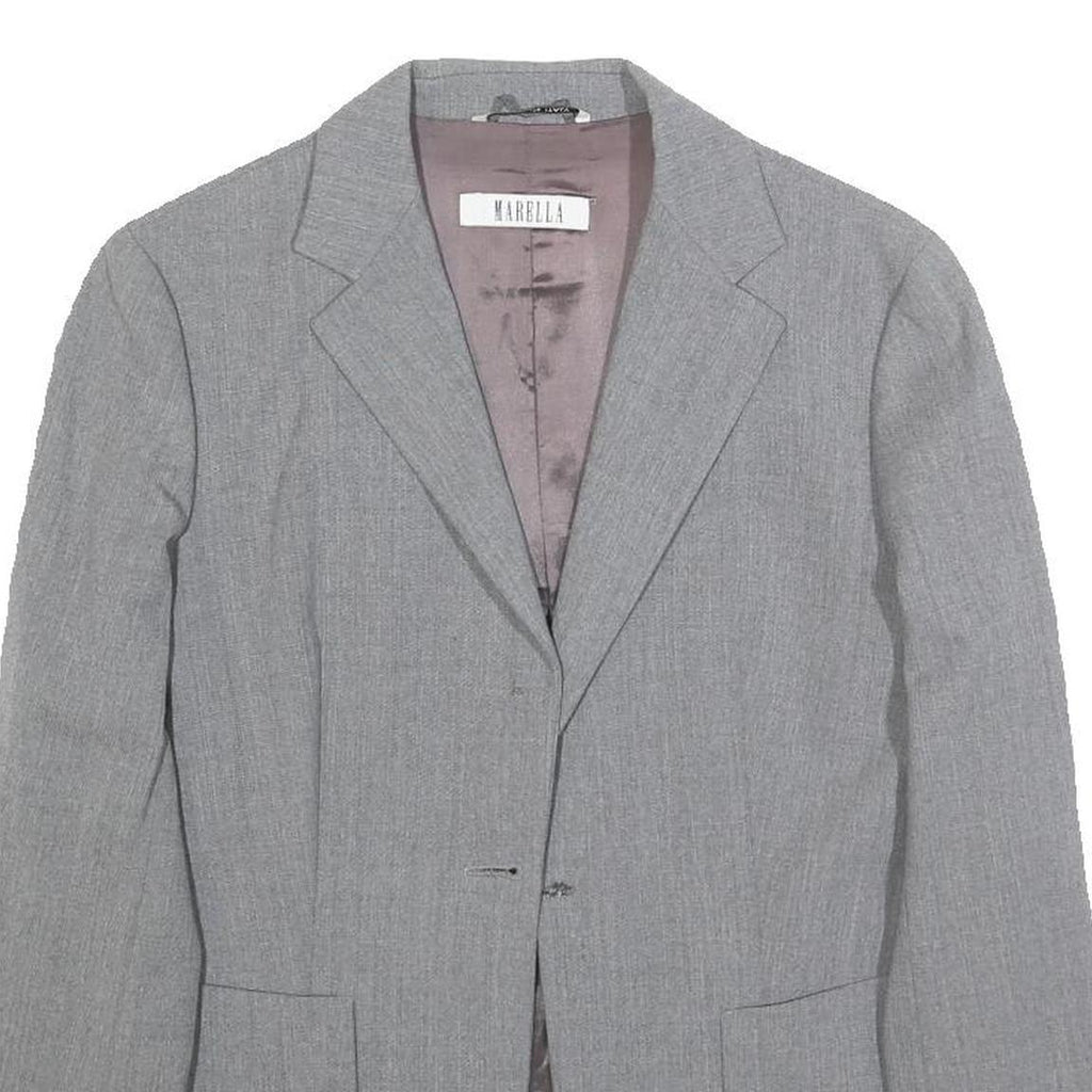 MARELLA Womens Grey Wool Blend Classic Jacket UK 8 Plain Tailored Blazer