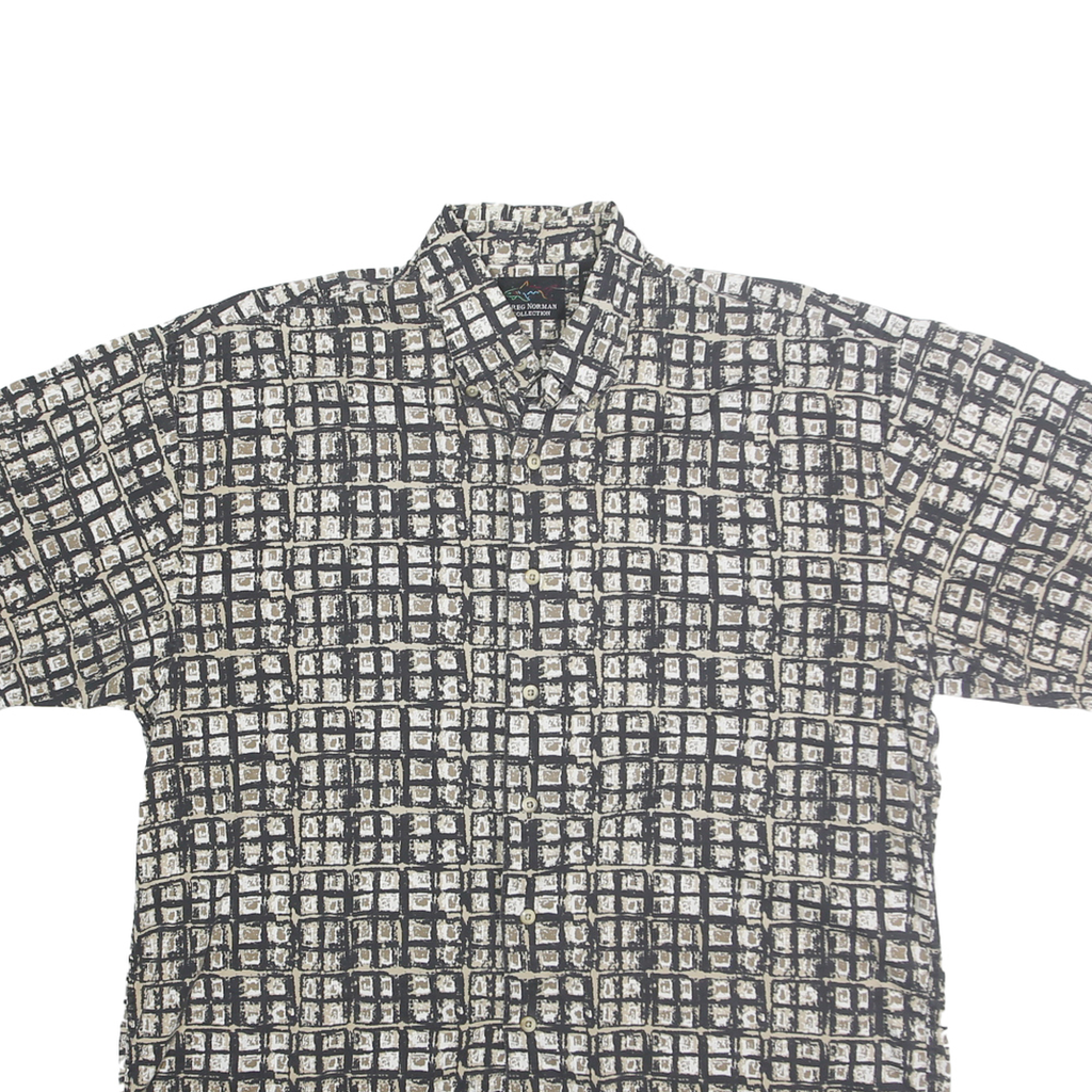 GREG NORMAN COLLECTION Mens Black & Grey Pattern Cotton Blend Shirt L Button