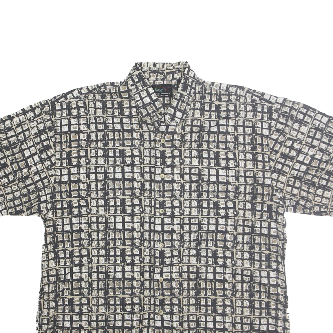 GREG NORMAN COLLECTION Mens Black & Grey Pattern Cotton Blend Shirt L Button