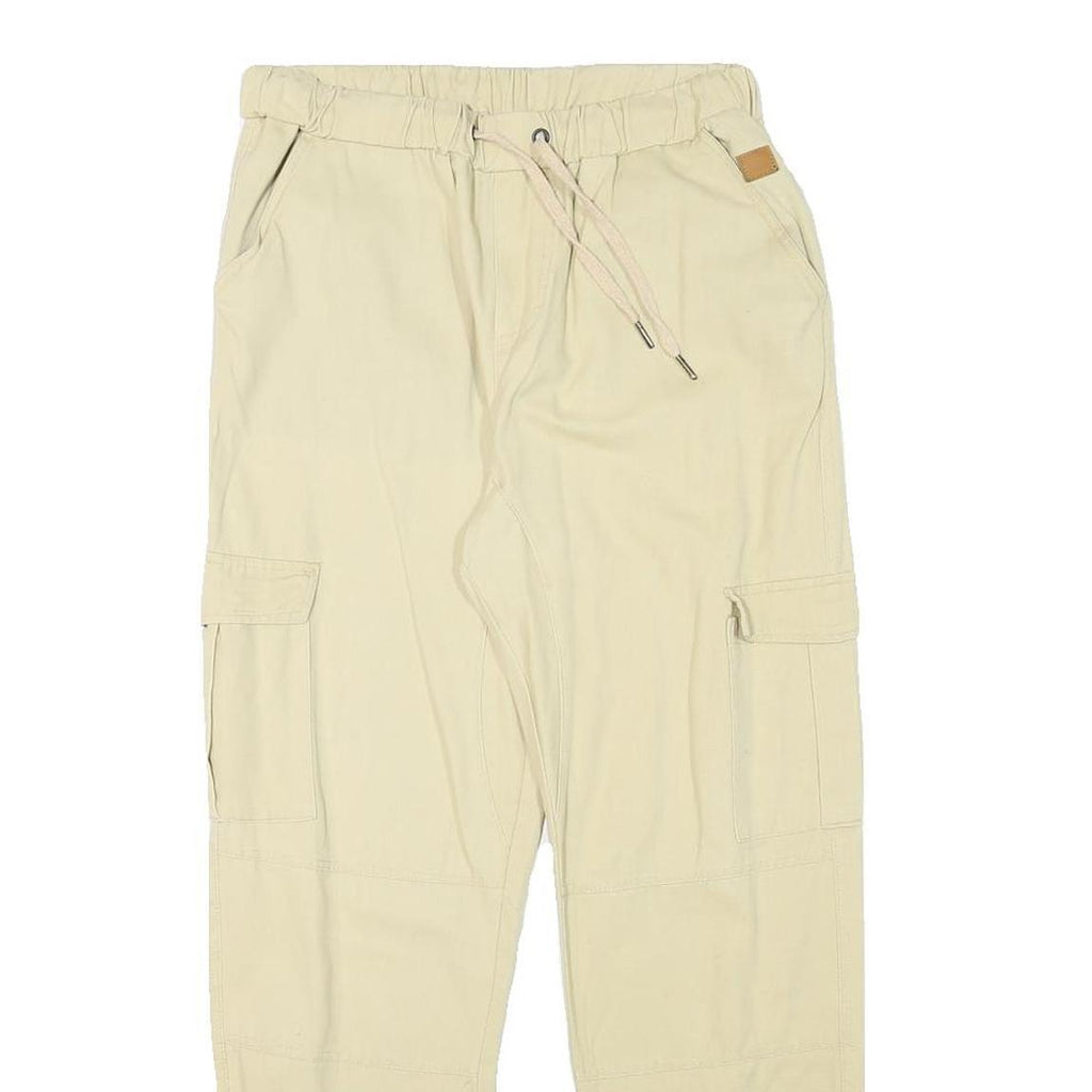 Womens Relaxed Beige Cargo Trousers Drawstring W28 L26 Cotton Blend Casual