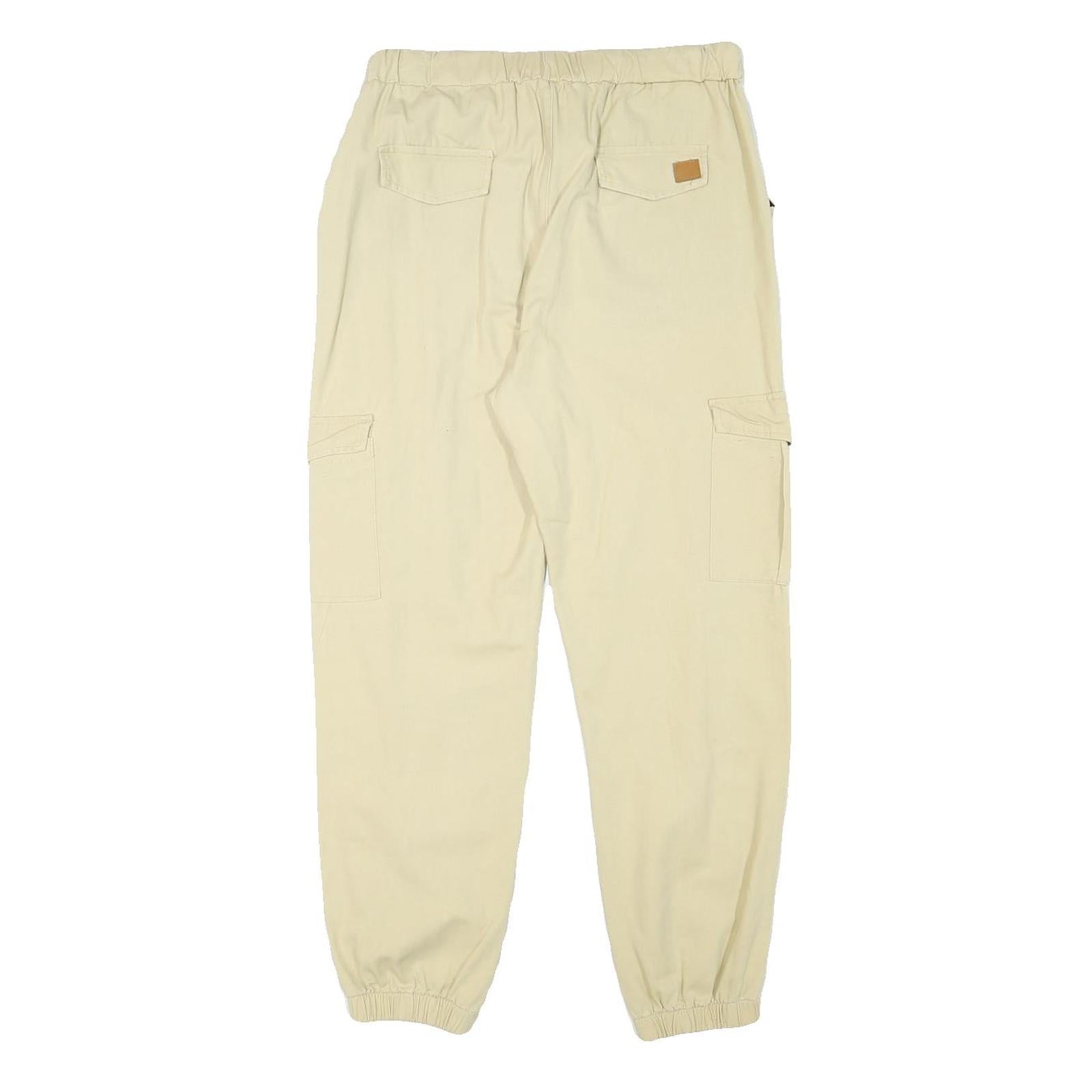 Womens Relaxed Beige Cargo Trousers Drawstring W28 L26 Cotton Blend Casual