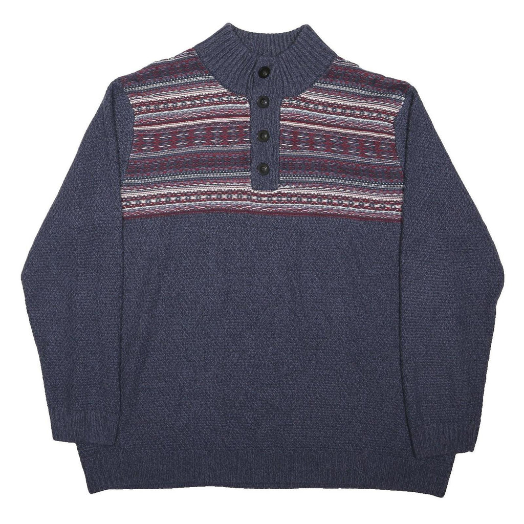 JOE BROWNS Mens Blue Patterned Pullover Jumper Button Neck Chunky Knit 3XL