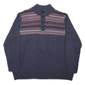 JOE BROWNS Mens Blue Patterned Pullover Jumper Button Neck Chunky Knit 3XL