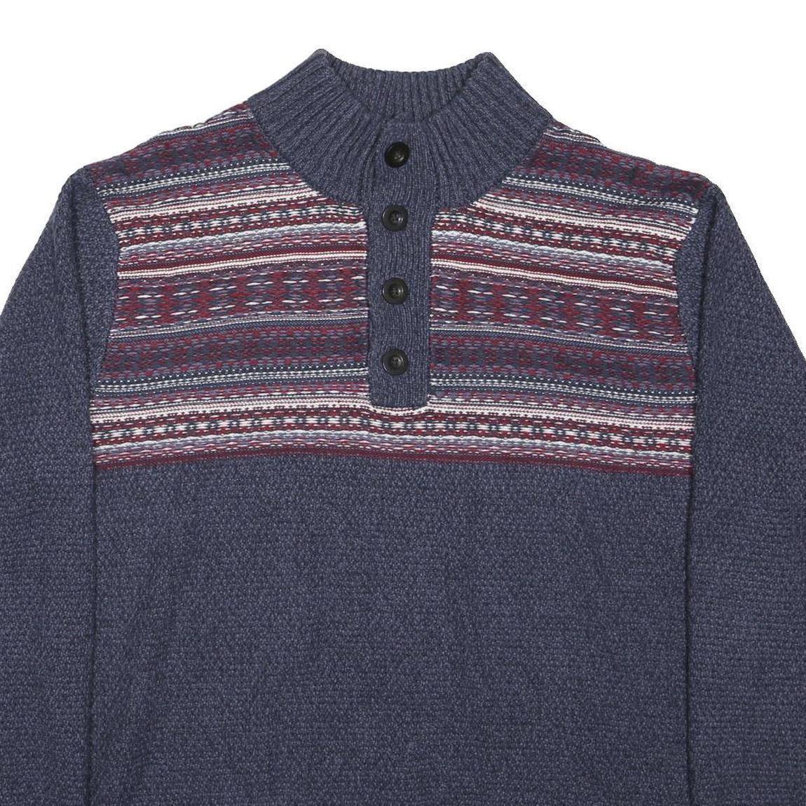 JOE BROWNS Mens Blue Patterned Pullover Jumper Button Neck Chunky Knit 3XL