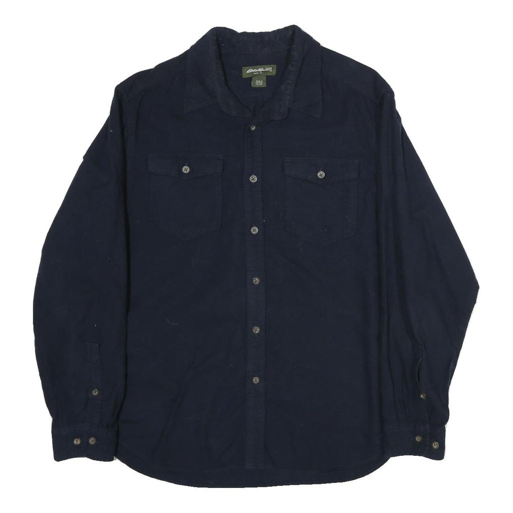EDDIE BAUER Mens Blue Plain Cotton Shirt XL Long Sleeve Button Closure Casual