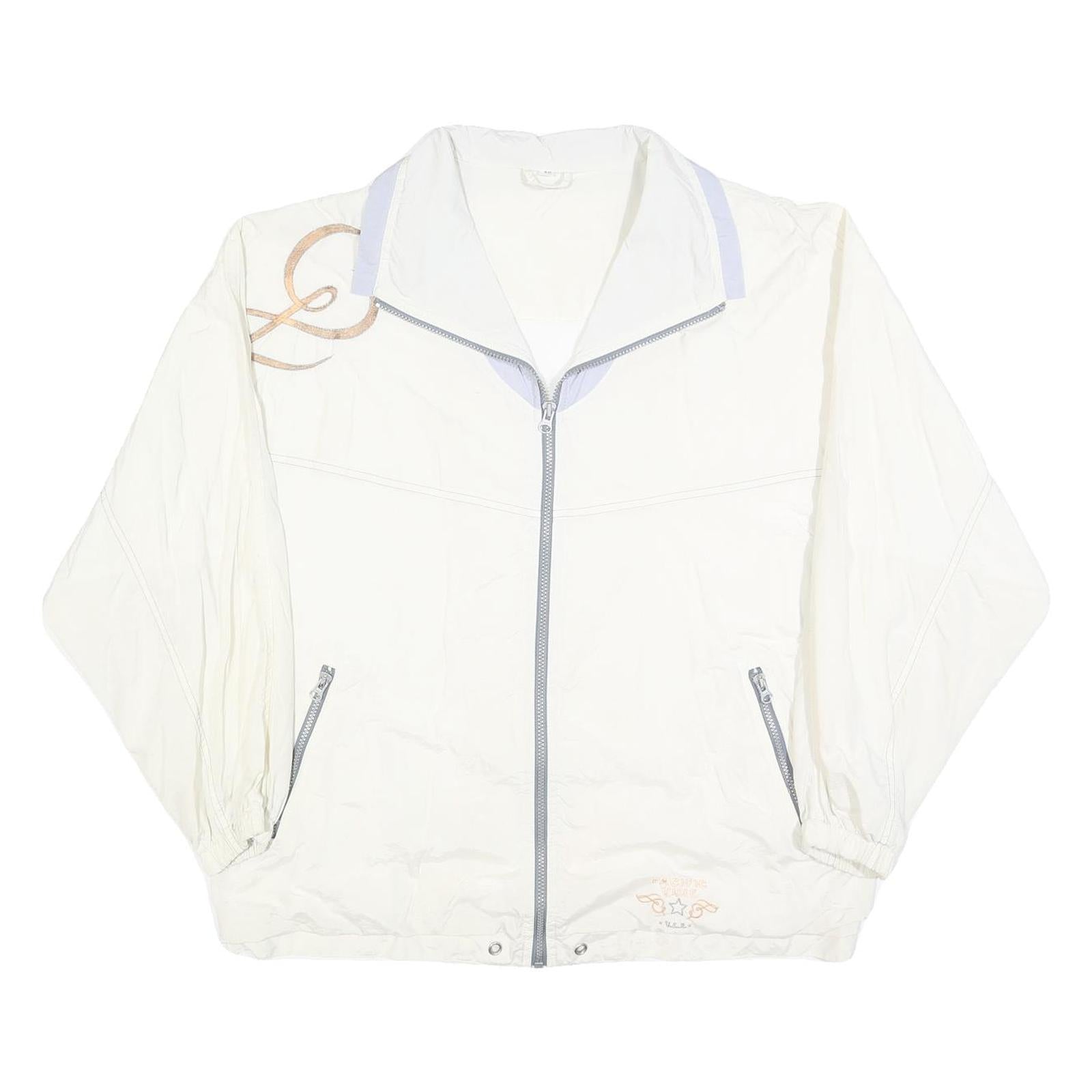 Womens White Polyester Blend Zip Up Casual Jacket L Plain Lightweight Stylish