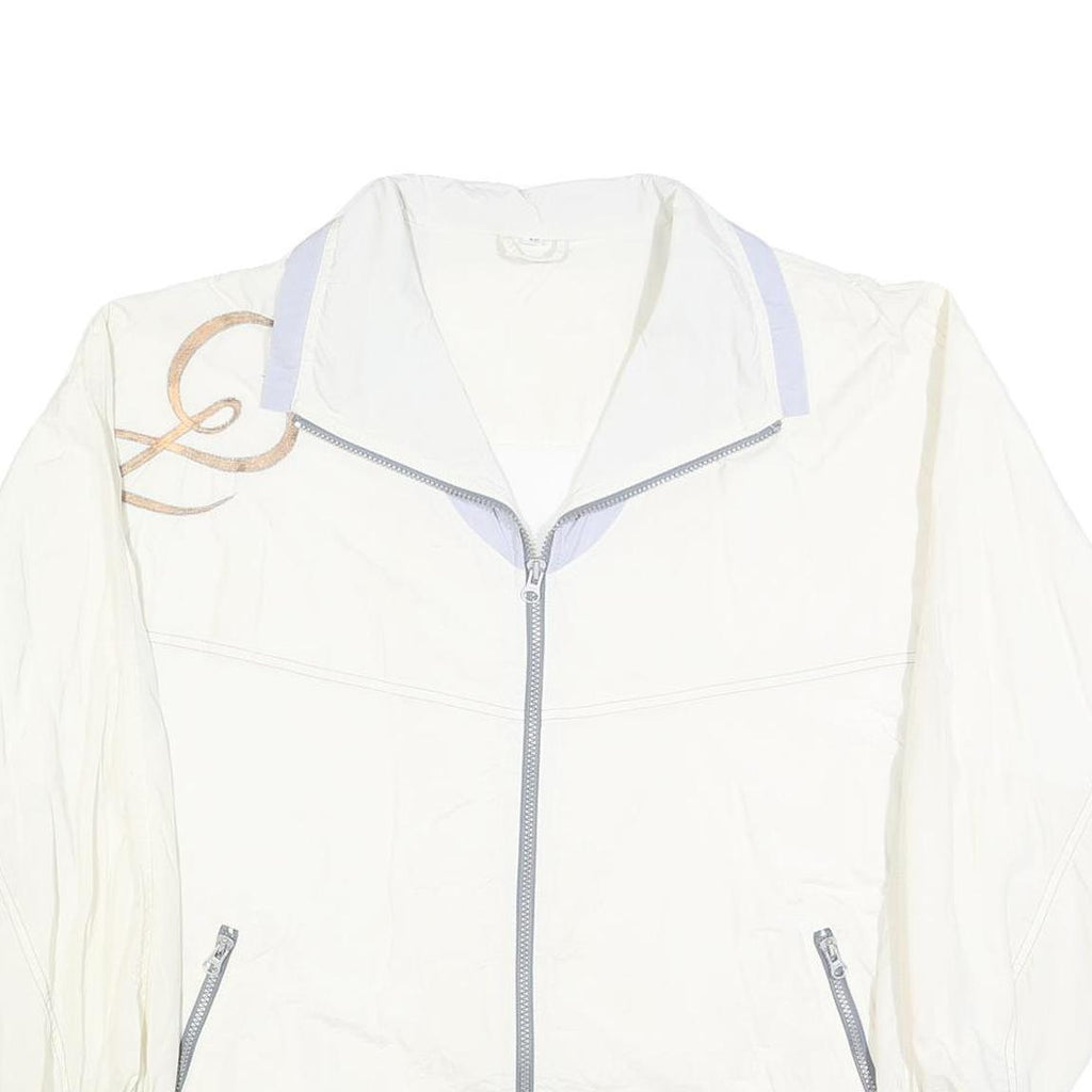 Womens White Polyester Blend Zip Up Casual Jacket L Plain Lightweight Stylish