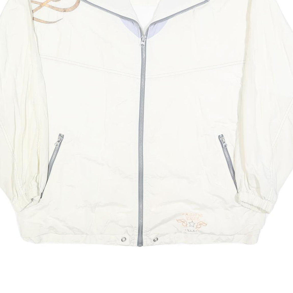 Womens White Polyester Blend Zip Up Casual Jacket L Plain Lightweight Stylish