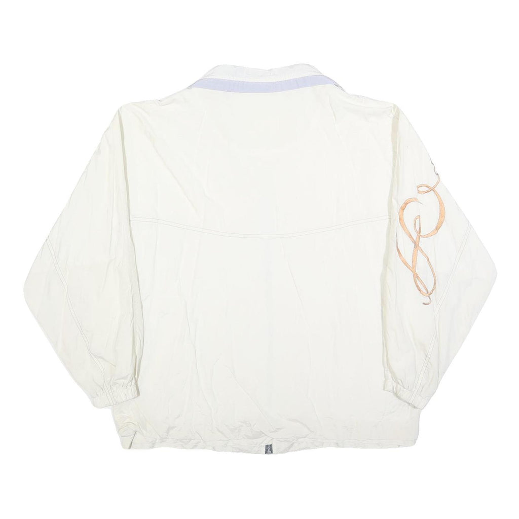 Womens White Polyester Blend Zip Up Casual Jacket L Plain Lightweight Stylish