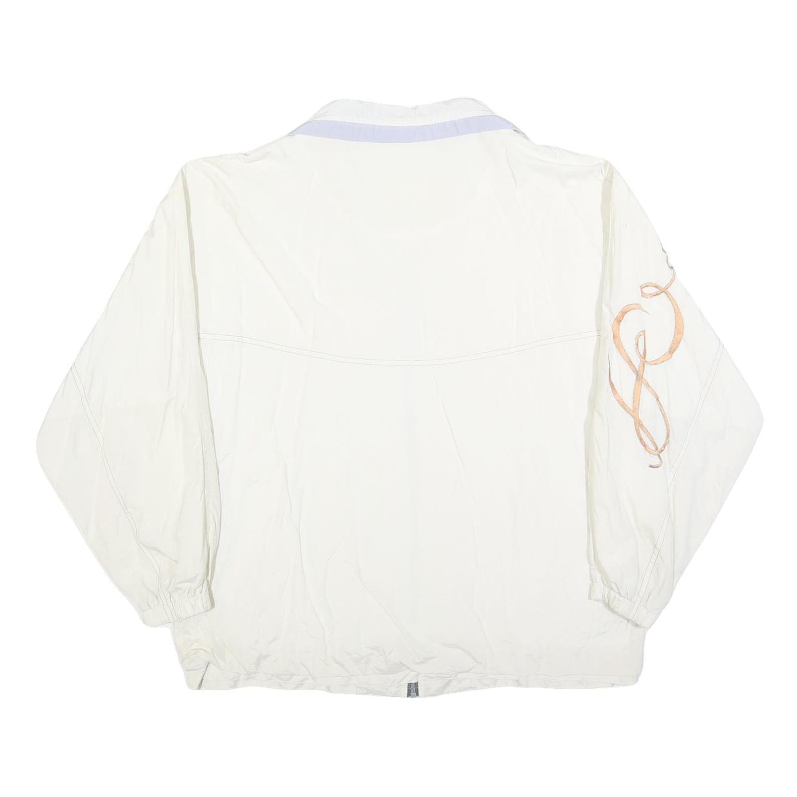 Womens White Polyester Blend Zip Up Casual Jacket L Plain Lightweight Stylish