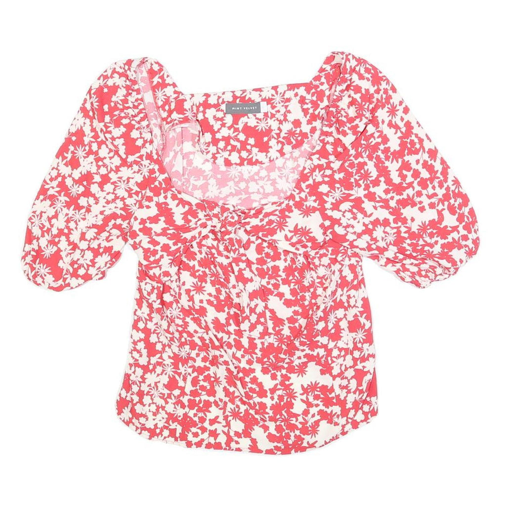 MINT VELVET Womens Red & White Floral Puff Sleeve Top UK 10 Summer Casual