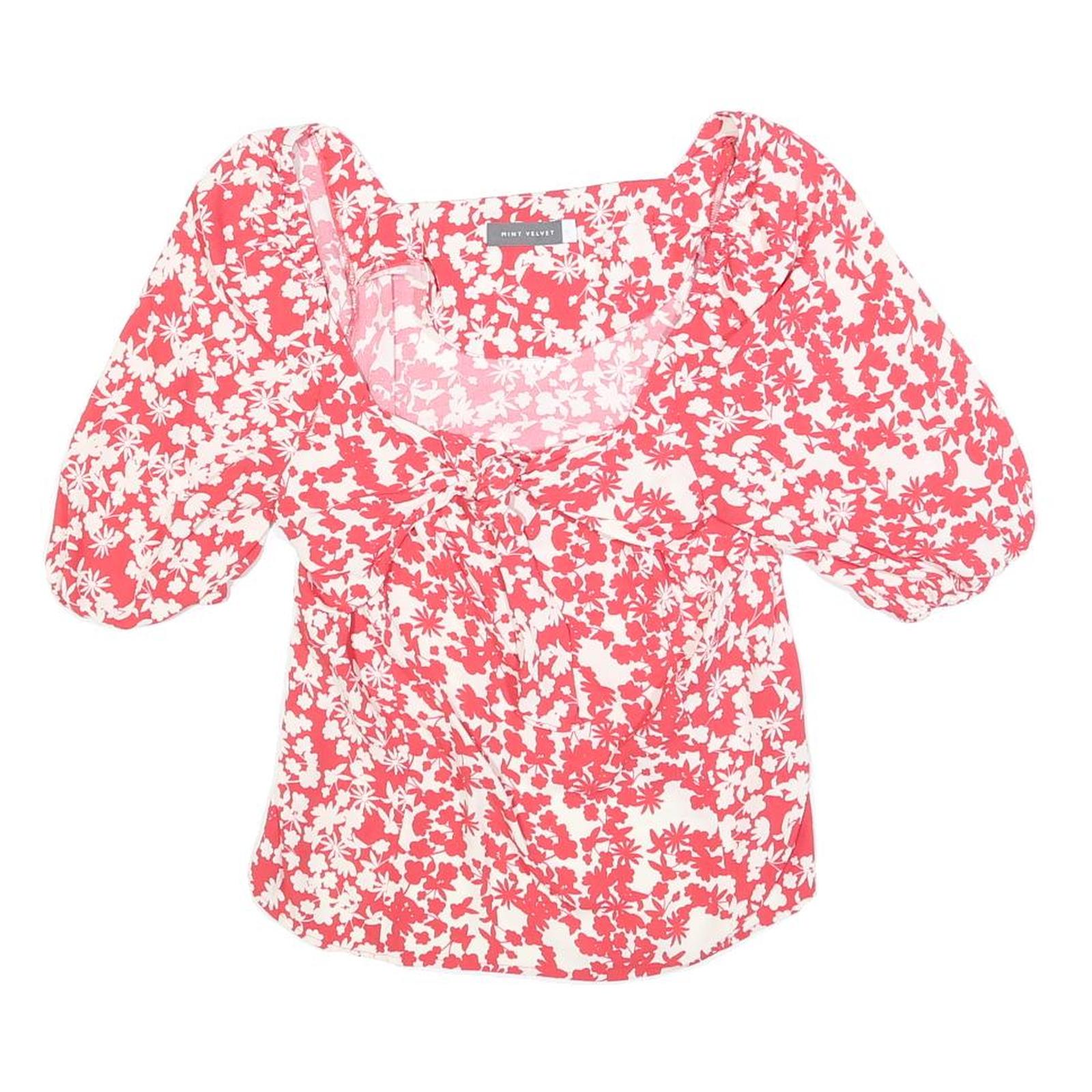 MINT VELVET Womens Red & White Floral Puff Sleeve Top UK 10 Summer Casual