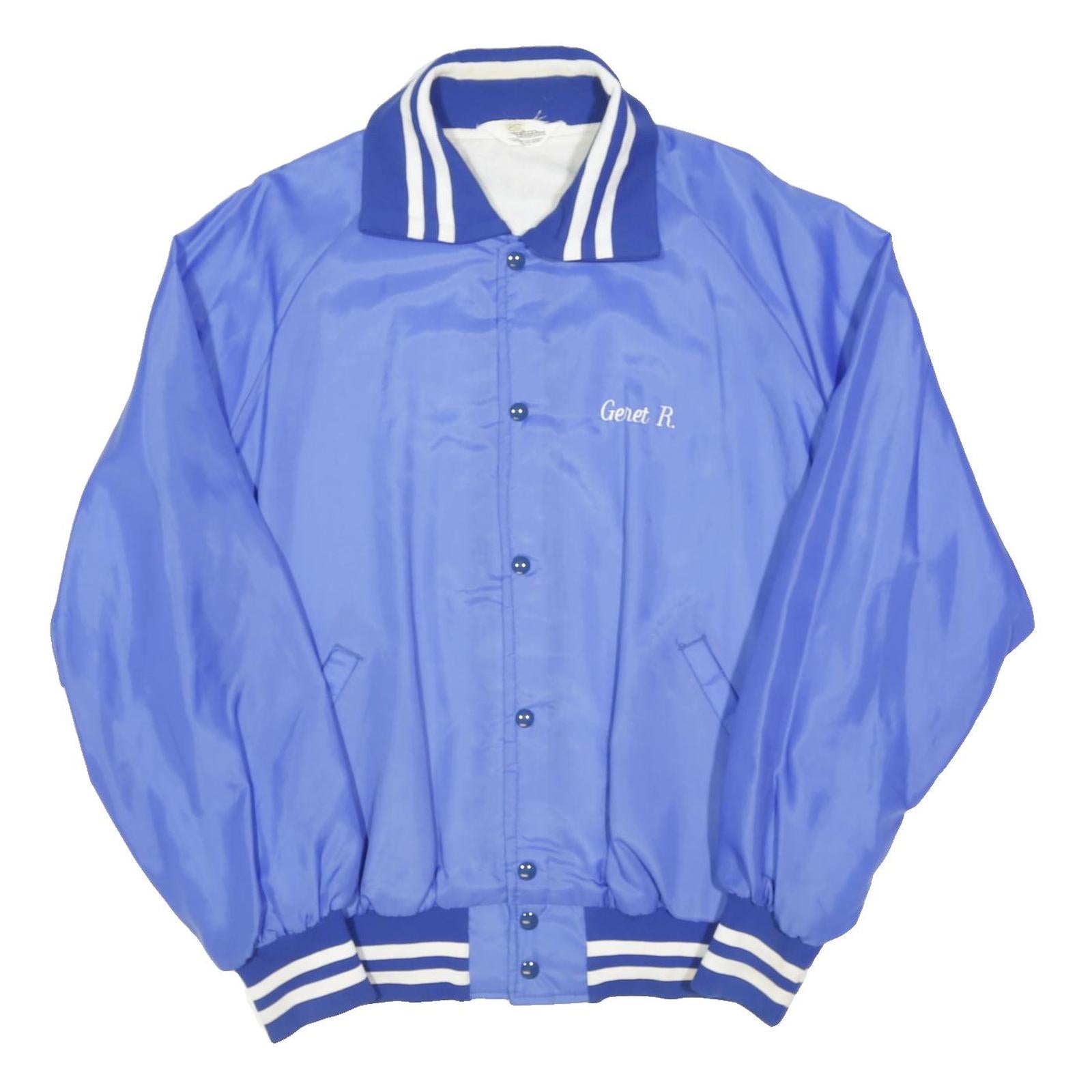 GEM SPORTSWEAR Mens Blue Button Nylon Classic Jacket XL Athletic Striped Cuffs