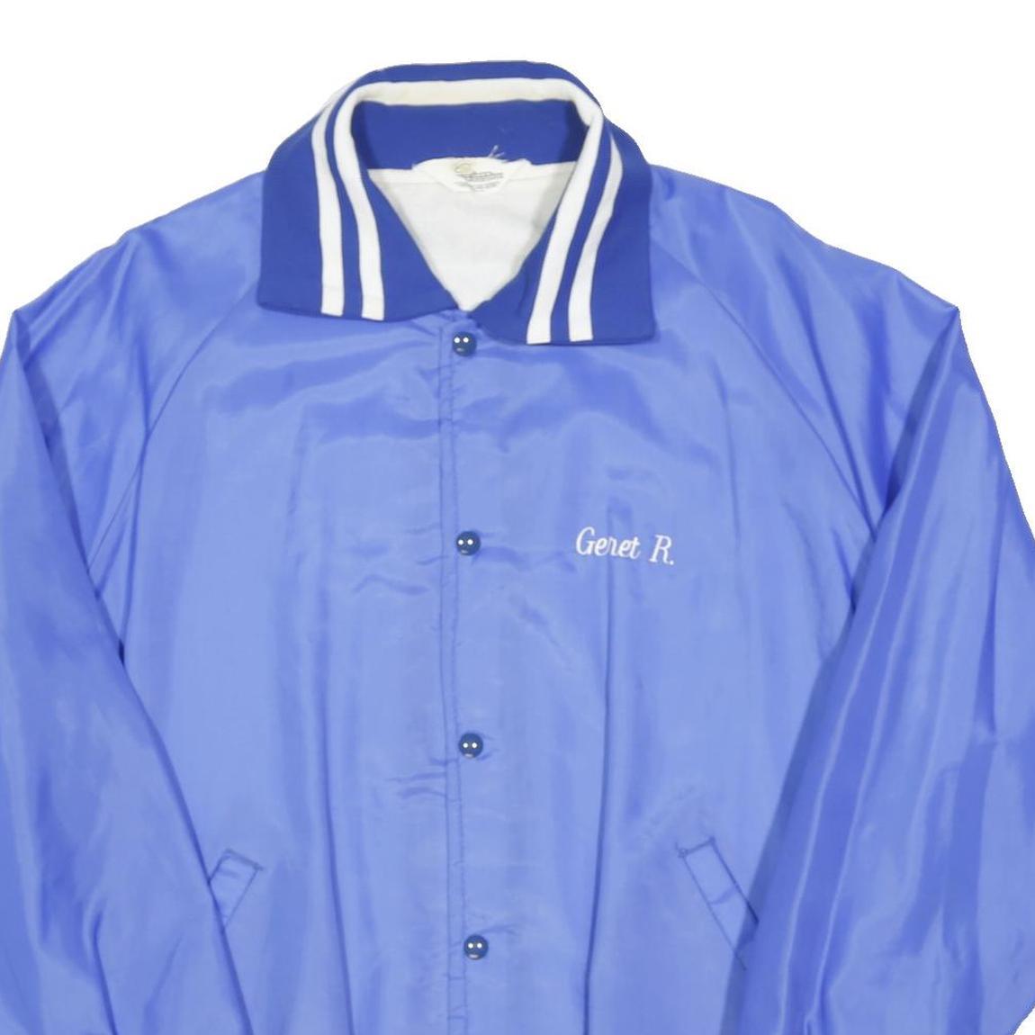 GEM SPORTSWEAR Mens Blue Button Nylon Classic Jacket XL Athletic Striped Cuffs