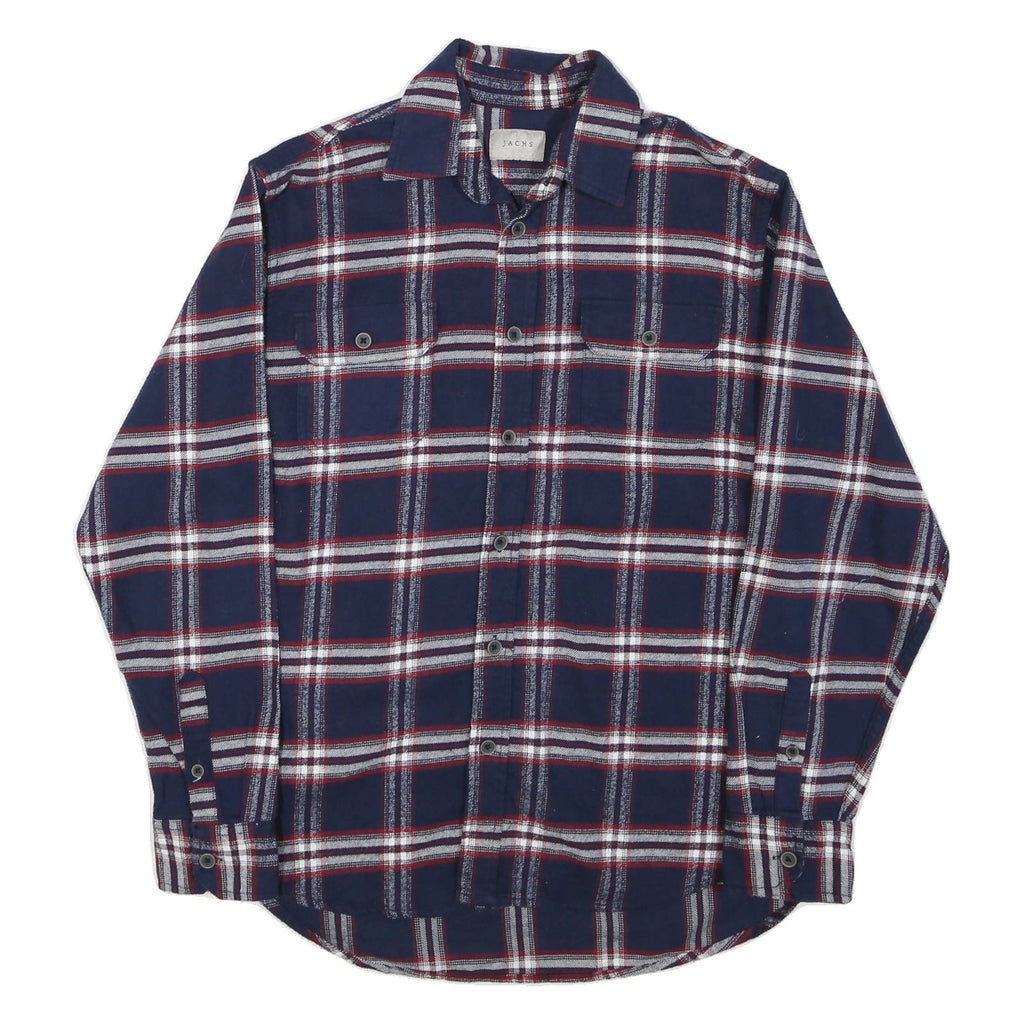 JACHS Mens Blue & Red Check Shirt M Button Long Sleeve Casual Cotton