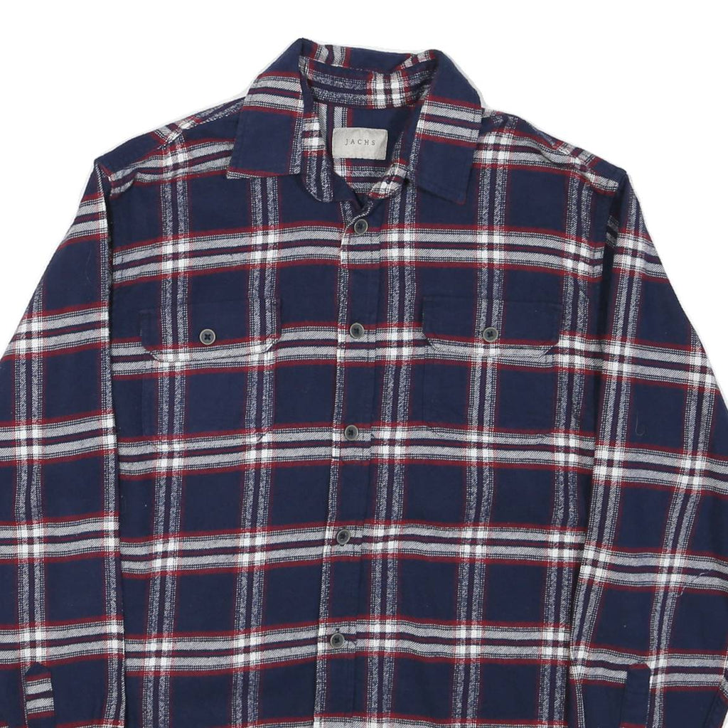 JACHS Mens Blue & Red Check Shirt M Button Long Sleeve Casual Cotton