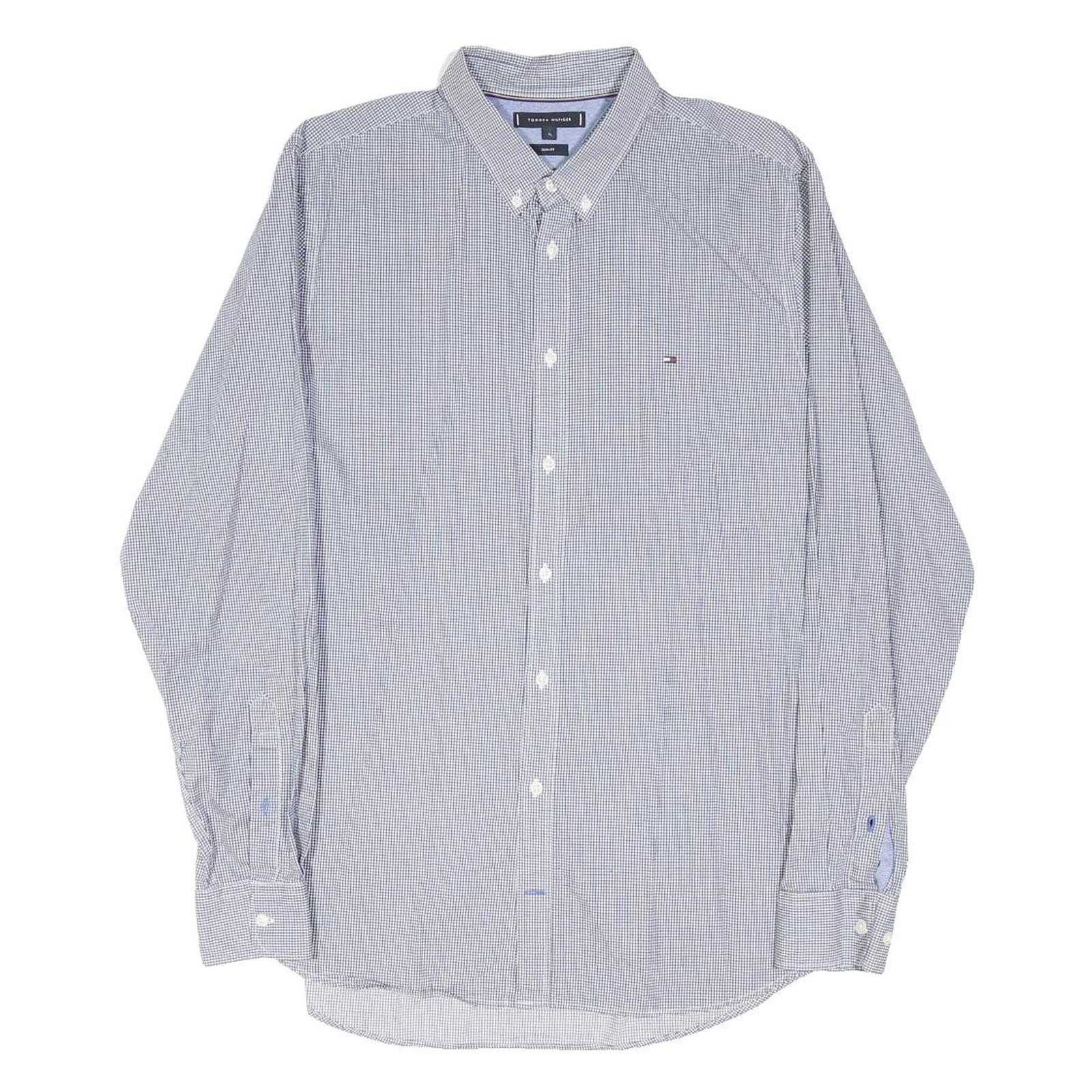 TOMMY HILFIGER Mens Blue & White Check Shirt XL Classic Fit Casual Office