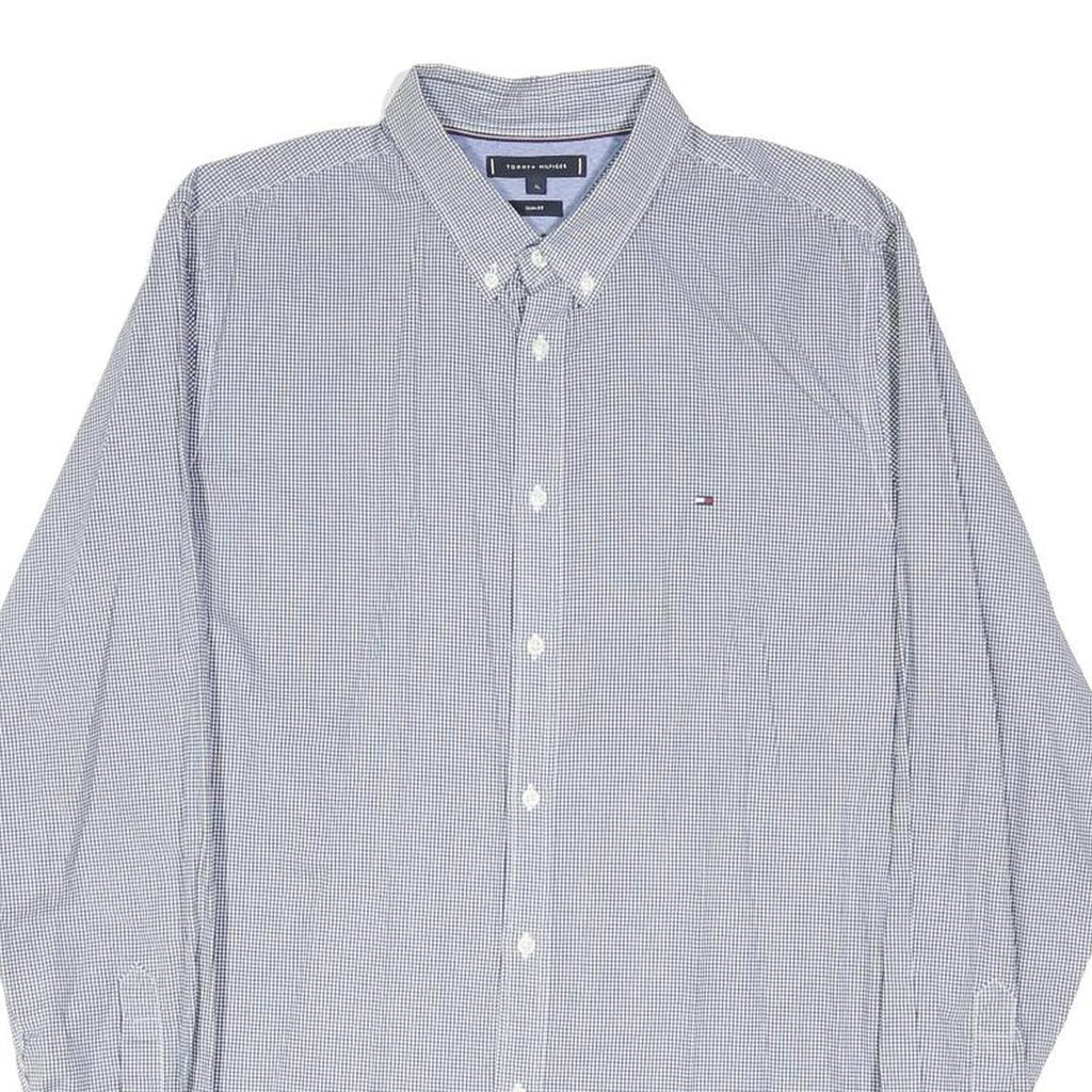 TOMMY HILFIGER Mens Blue & White Check Shirt XL Classic Fit Casual Office