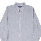 TOMMY HILFIGER Mens Blue & White Check Shirt XL Classic Fit Casual Office