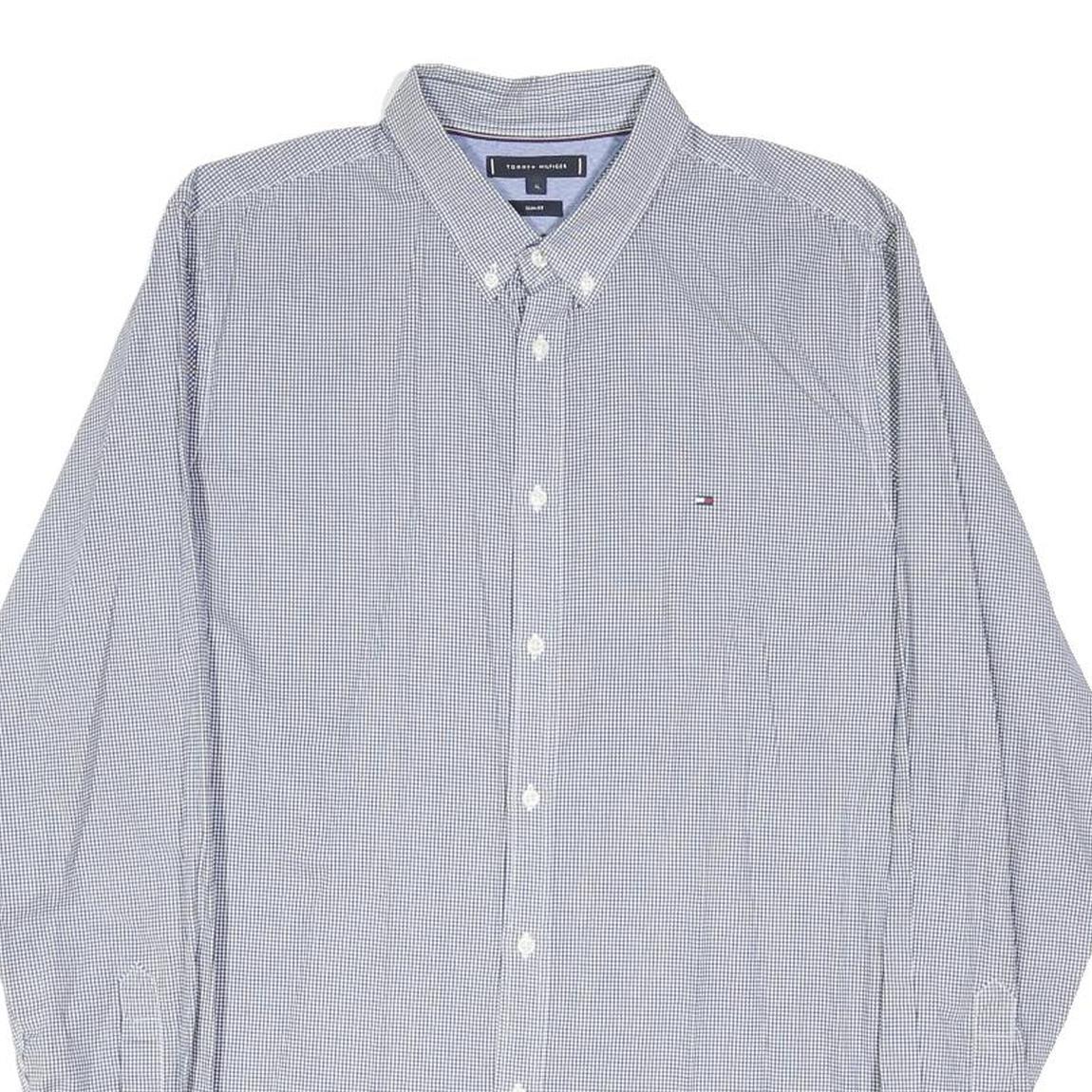 TOMMY HILFIGER Mens Blue & White Check Shirt XL Classic Fit Casual Office
