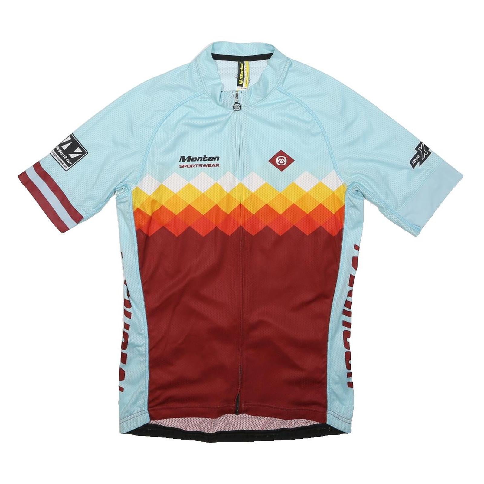 MONTON Womens Light Blue & Maroon Cycling Jersey M Short Sleeve Round Neck