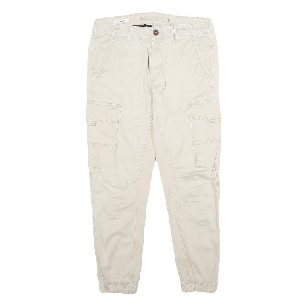 JACK & JONES Mens Regular Fit Beige Cargo Trousers W30 L26 Cotton Blend Zip
