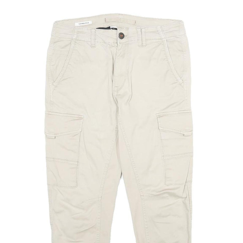 JACK & JONES Mens Regular Fit Beige Cargo Trousers W30 L26 Cotton Blend Zip