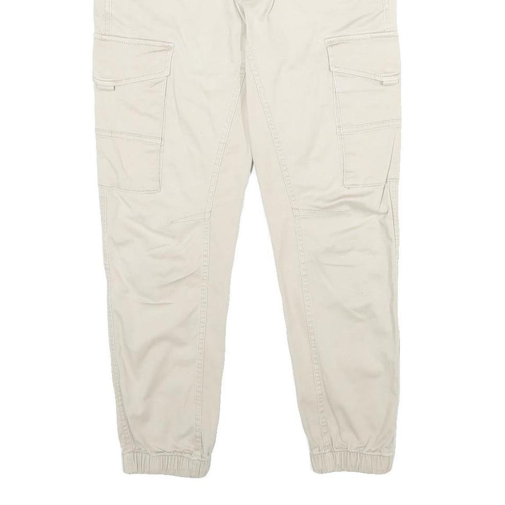 JACK & JONES Mens Regular Fit Beige Cargo Trousers W30 L26 Cotton Blend Zip
