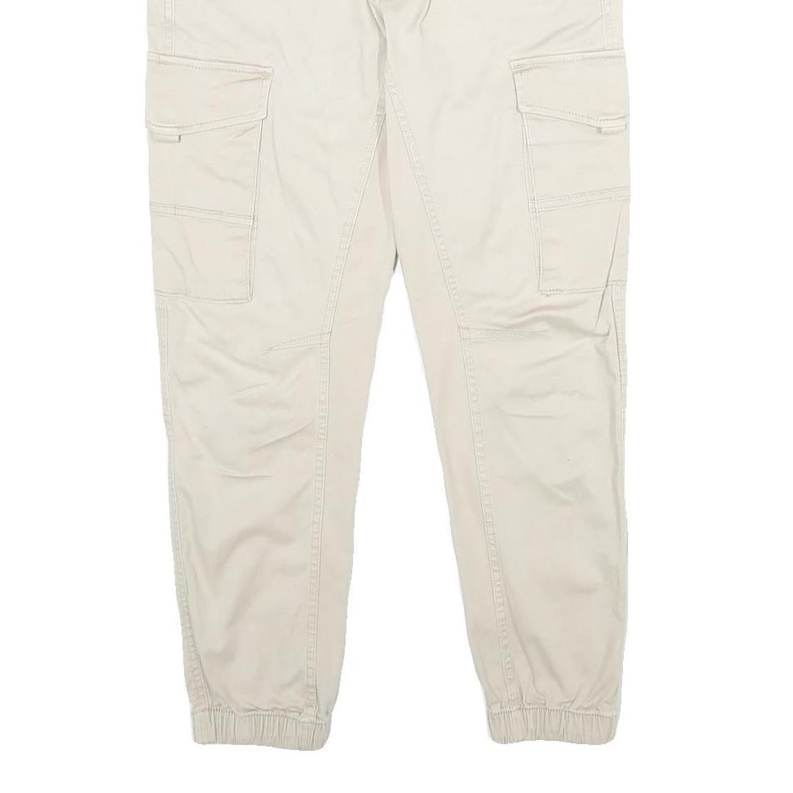 JACK & JONES Mens Regular Fit Beige Cargo Trousers W30 L26 Cotton Blend Zip
