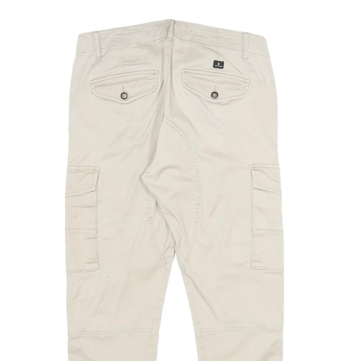 JACK & JONES Mens Regular Fit Beige Cargo Trousers W30 L26 Cotton Blend Zip