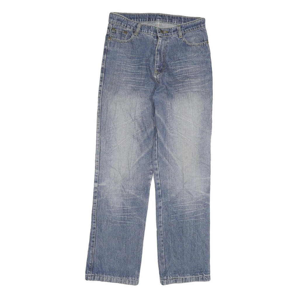 NORTH Womens Regular Fit Blue Denim Jeans W28 L29 Embroidered Pockets Zip