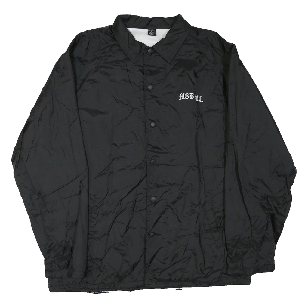 Mens Black Nylon Plain Button Jacket XL Classic Casual Lightweight Shell