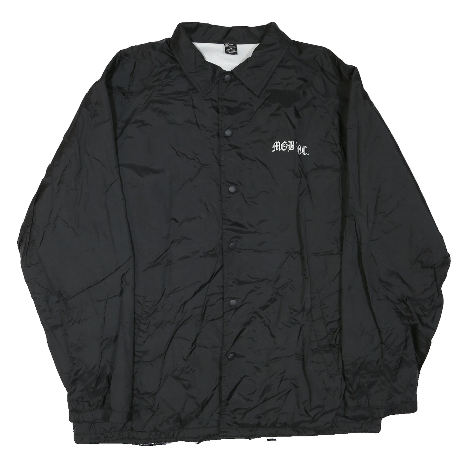 Mens Black Nylon Plain Button Jacket XL Classic Casual Lightweight Shell