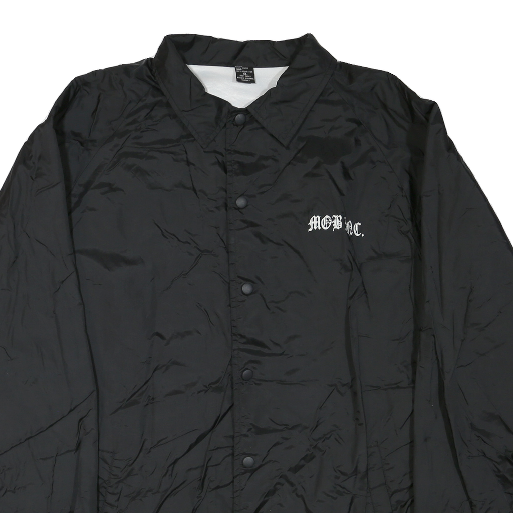Mens Black Nylon Plain Button Jacket XL Classic Casual Lightweight Shell
